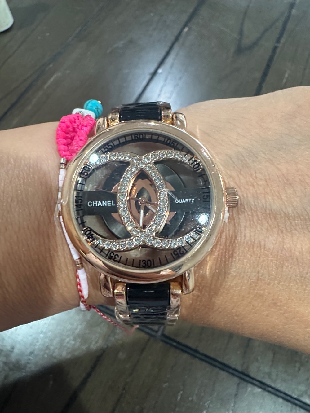 Unbranded Rose Gold and Black Crystal CC Logo Women's Watch